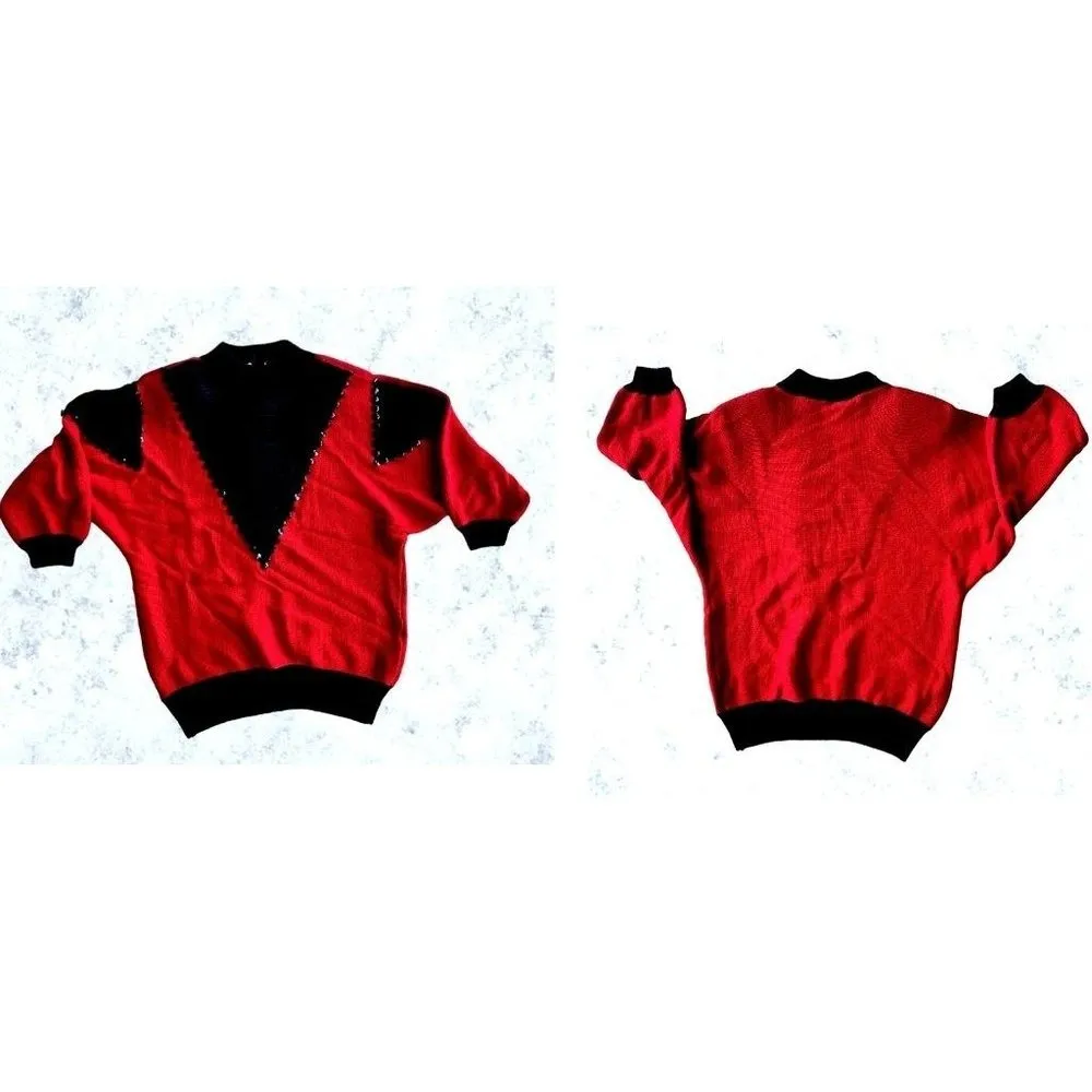 Vintage 80s Bonnie Bill by Holly Sz M Sweater Red Black Buttons Valenti… - Image 6
