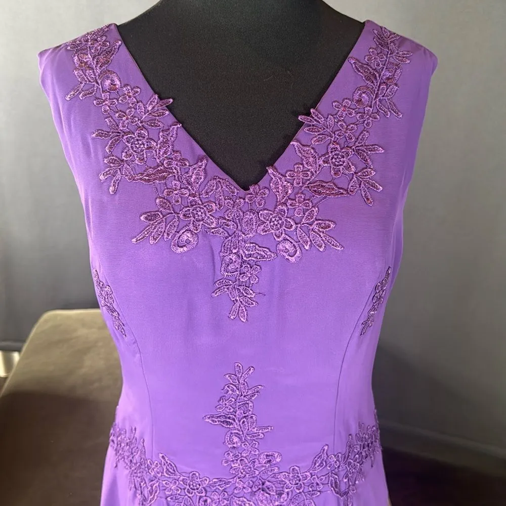 Purple Chiffon Formal Dress Floral Detail Corset Back Matching Jacket Size 12 - Image 7