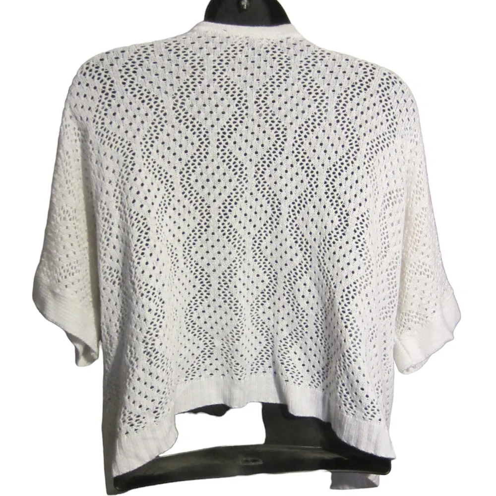Notations  White Knit Open Short Sleeve Cardigan Size 1x - Image 3