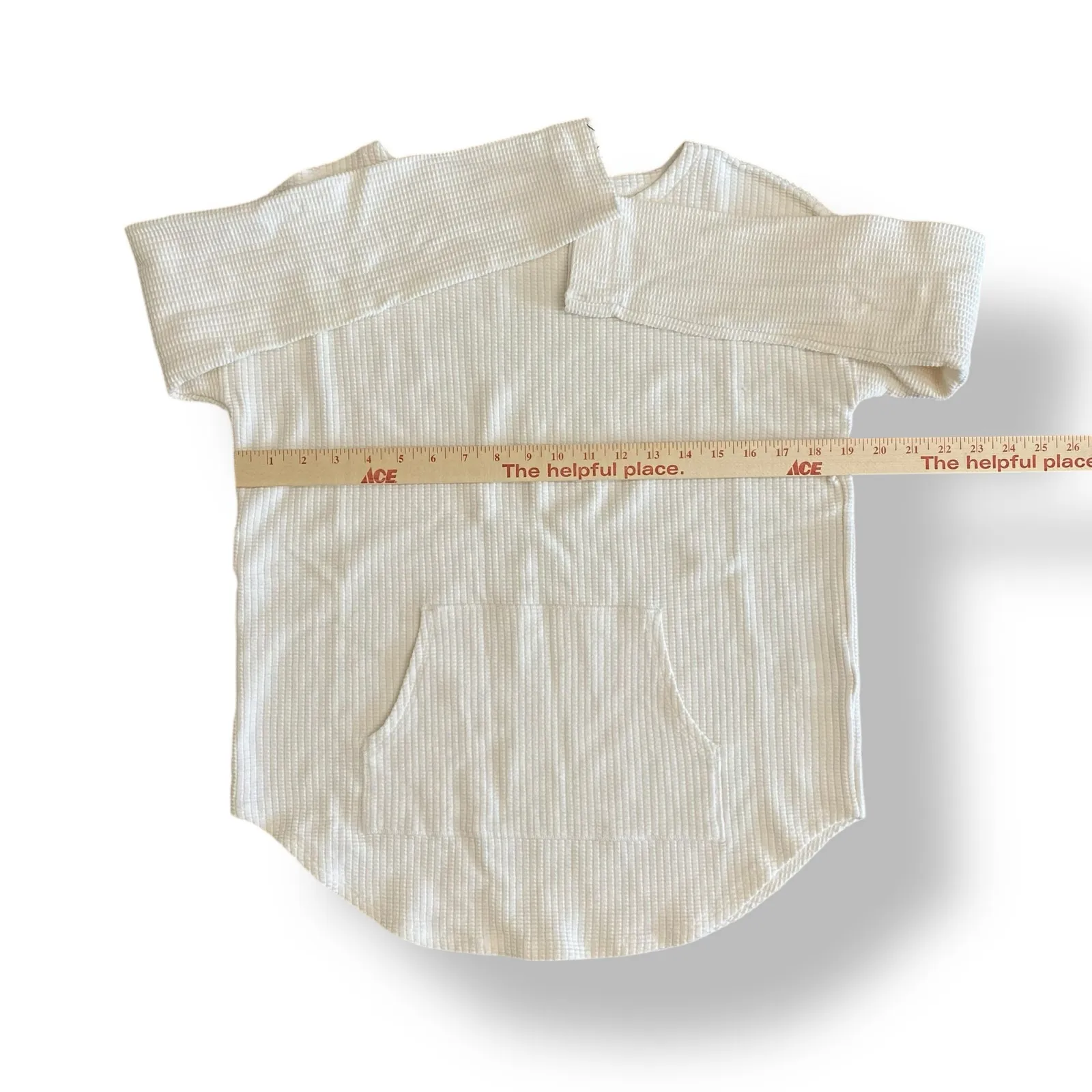 Lilla P Women’s White Waffle Knit Long Sleeve Top Kangaroo Pocket‎ Size M Size M - Image 3