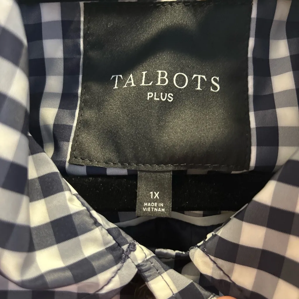 Talbots Navy Blue and White Checkered Trench Coat | Size 1X - Image 7