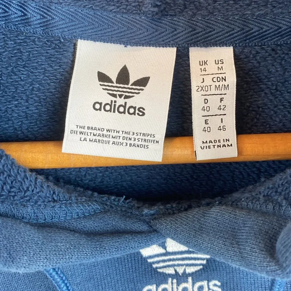 Adidas Blue & White Long Sleeve Cropped Hoody Sweatshirt M - Image 4