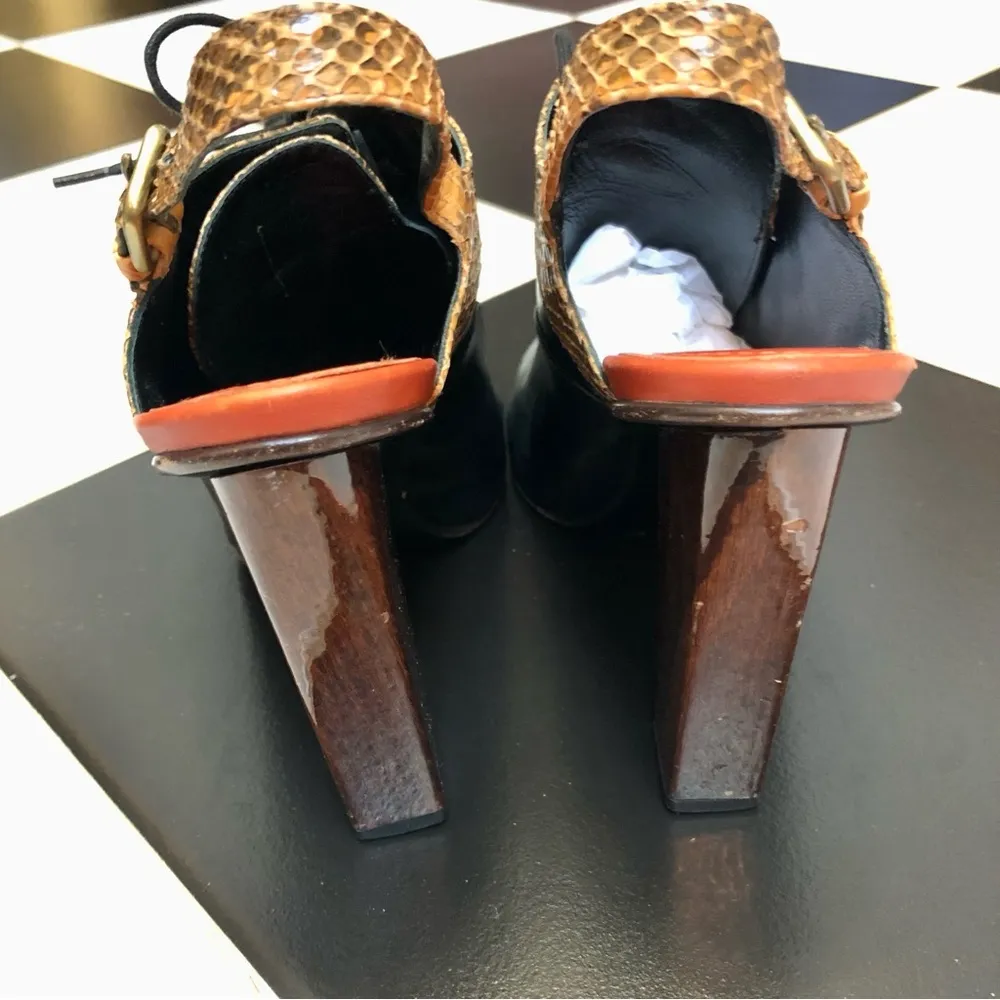 Vintage  Oxford Sling Back Reptile Embossed Leather Wood Heel 7.5 - Image 7