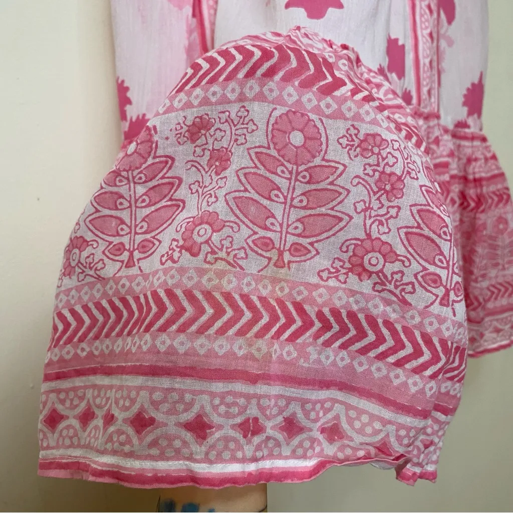 OLIPHANT Floral Block Print Puff Sleeve Midi Dress Jaipur Pink/White Small READ White - Image 10