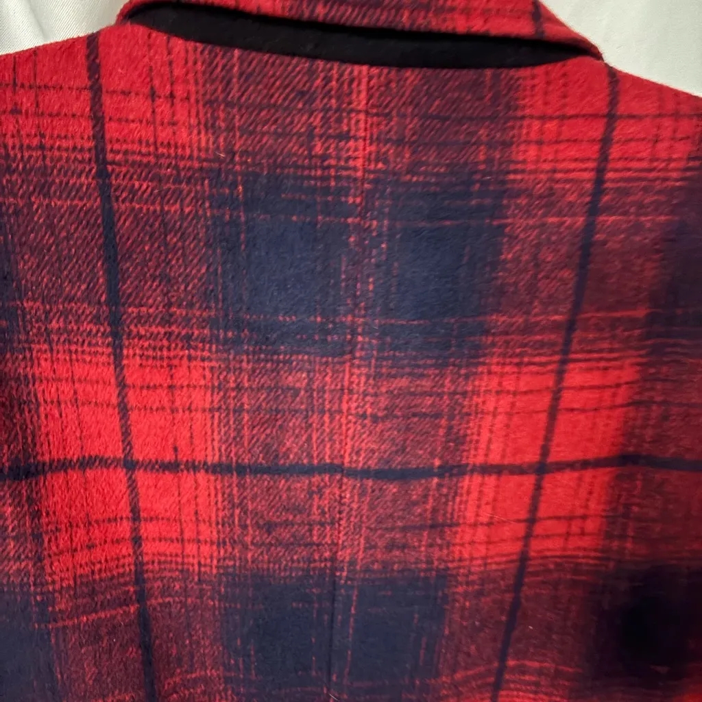 Red and Black Plaid Coat no size no label - Image 6