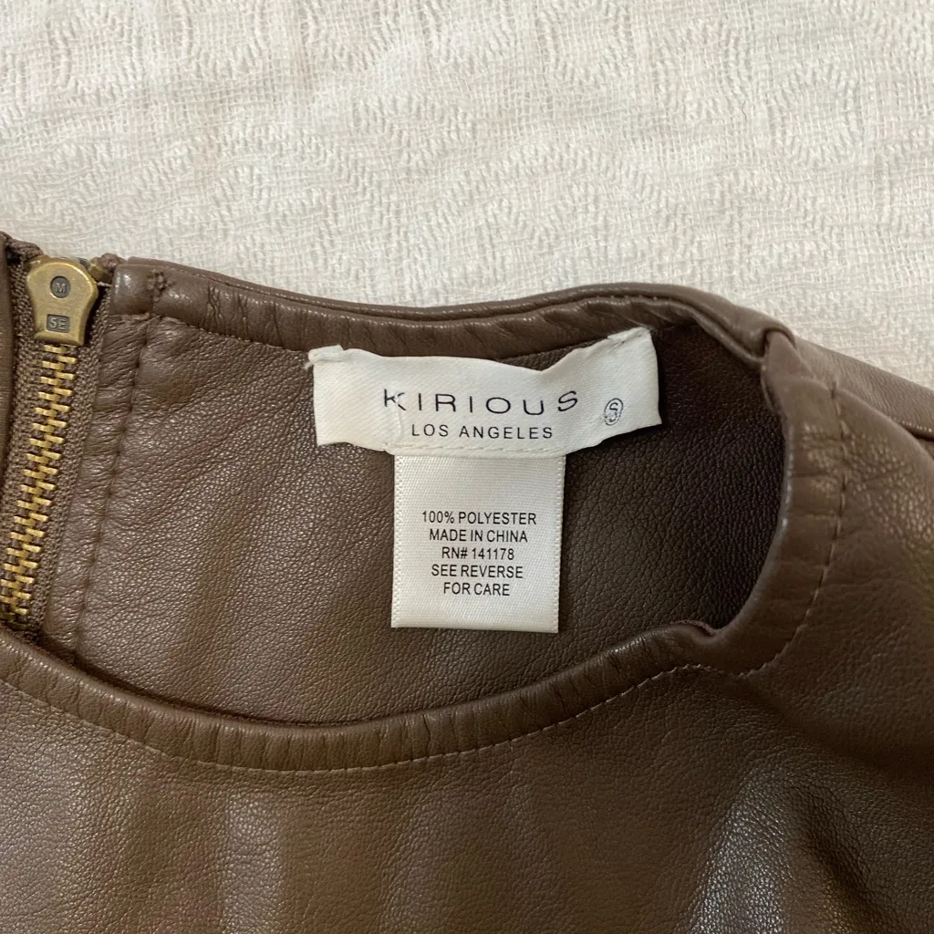 Kirious Los Angeles Women Small Brown Faux Leather Crop Top Sleeveless Back Zip - Image 3