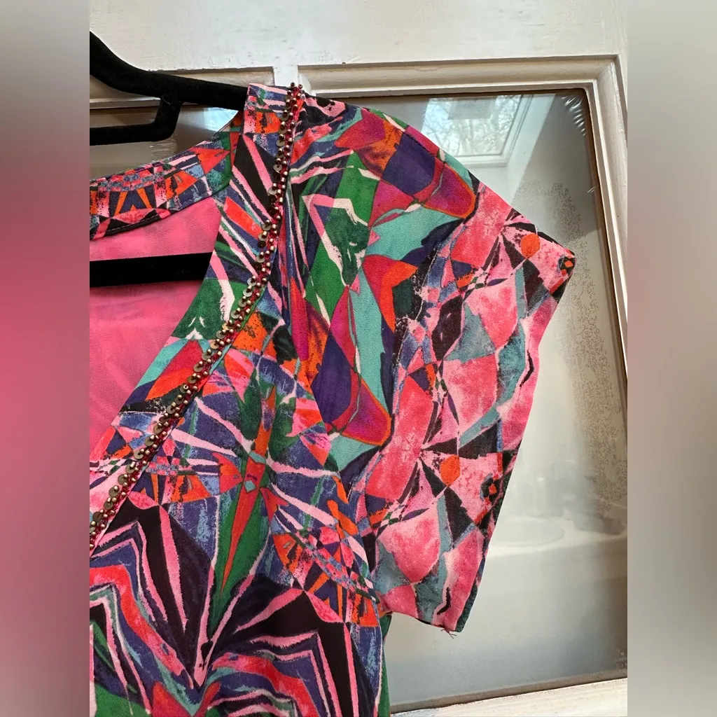 Anthropologie Vanessa Virginia Mural Maxi Midi Dress Boho Hippie Beaded Size 4 - Image 6