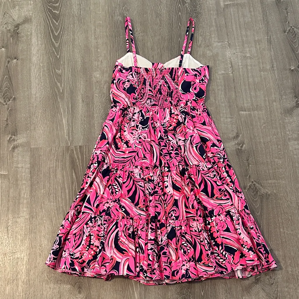 Lilly Pulitzer Sz 0 Adalia Knee Length Cot Tiered Lined Cocktail Colorful Dress - Image 3