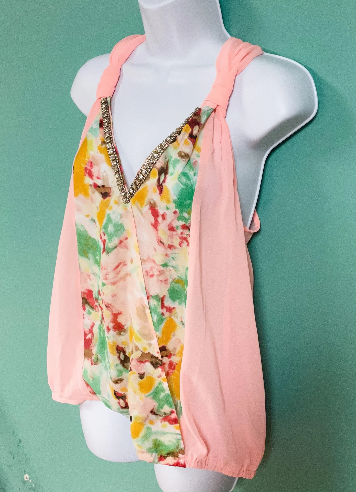 Pink & Yellow Floral Boutique Tank Blouse Size M - Image 5