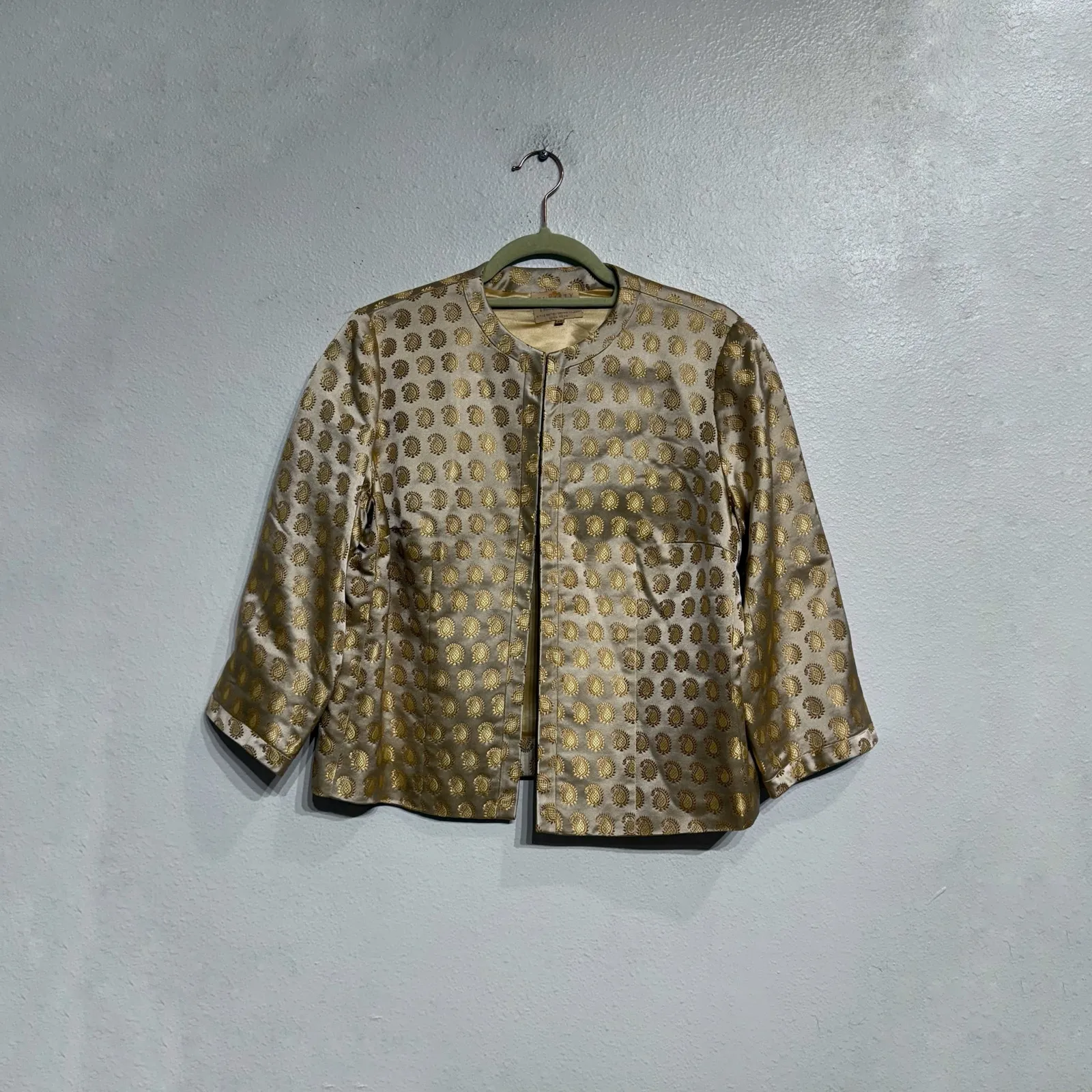 Dynasty Gold Silk Cheongsam Vintage Jacket Sz 12 - Image 2