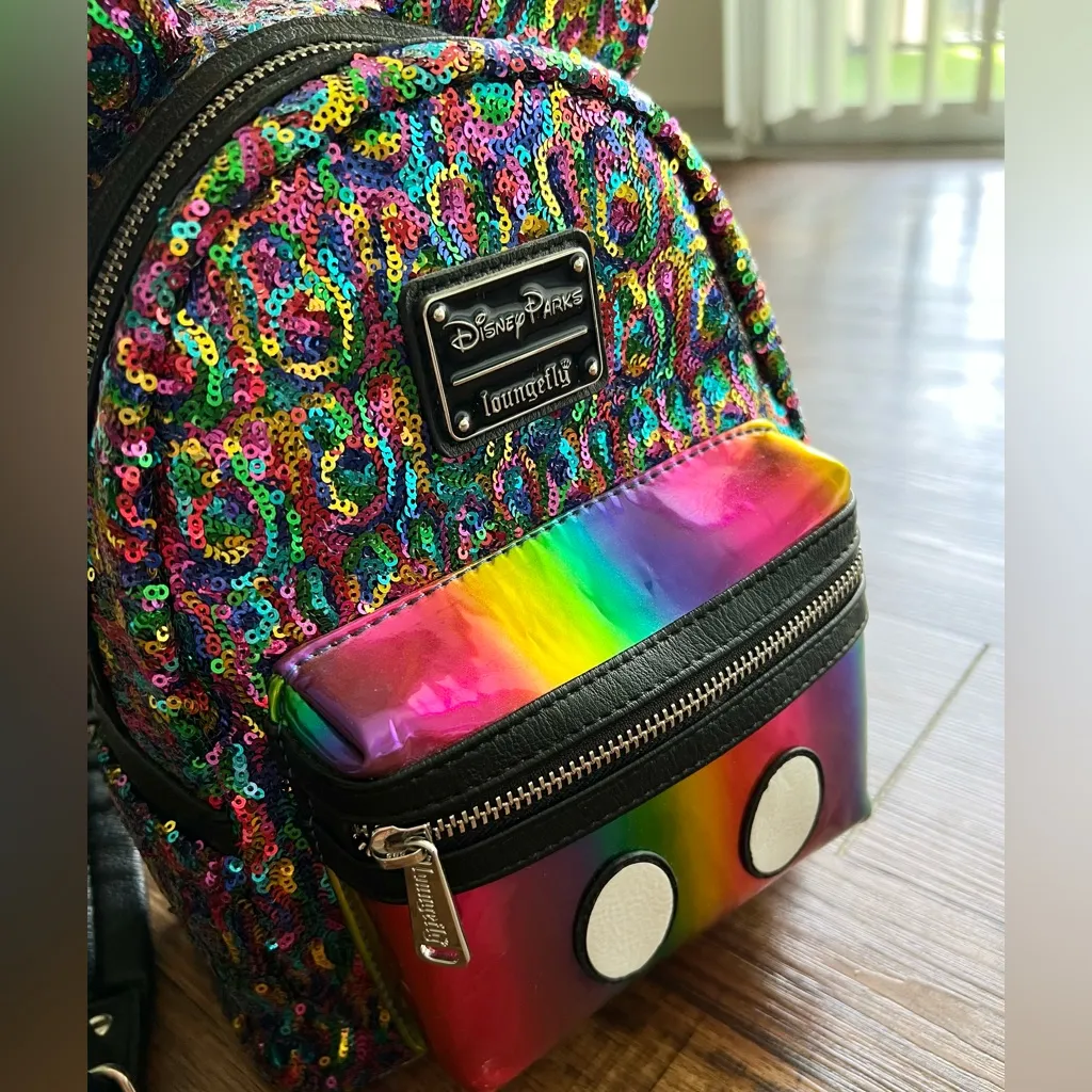 Loungefly Disney Parks Rainbow Sequin Mickey Mouse Mini Backpack - Image 3