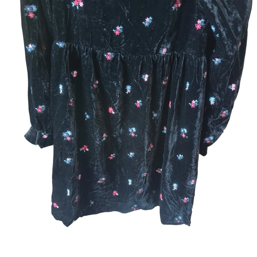 Sézane Candace Black Velvet Floral Embroidered Shift Dress‎ US 4 - Image 5