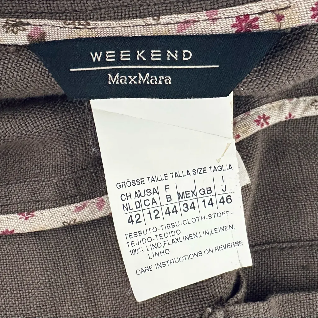 WEEKEND MaxMara Brown Linen Ruffle Front Tie Waist Jacket Size 12 - Image 3