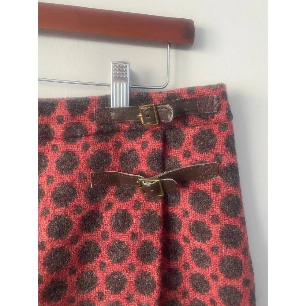 BODEN British Tweed by Moon 100% Wool Polka Dot‎ Crossover Mini Skirt 8L Red Size 8 - Image 2