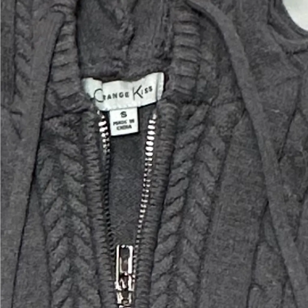 Angel Kiss Gray Cable Knit Hoodie Sweater - Image 6