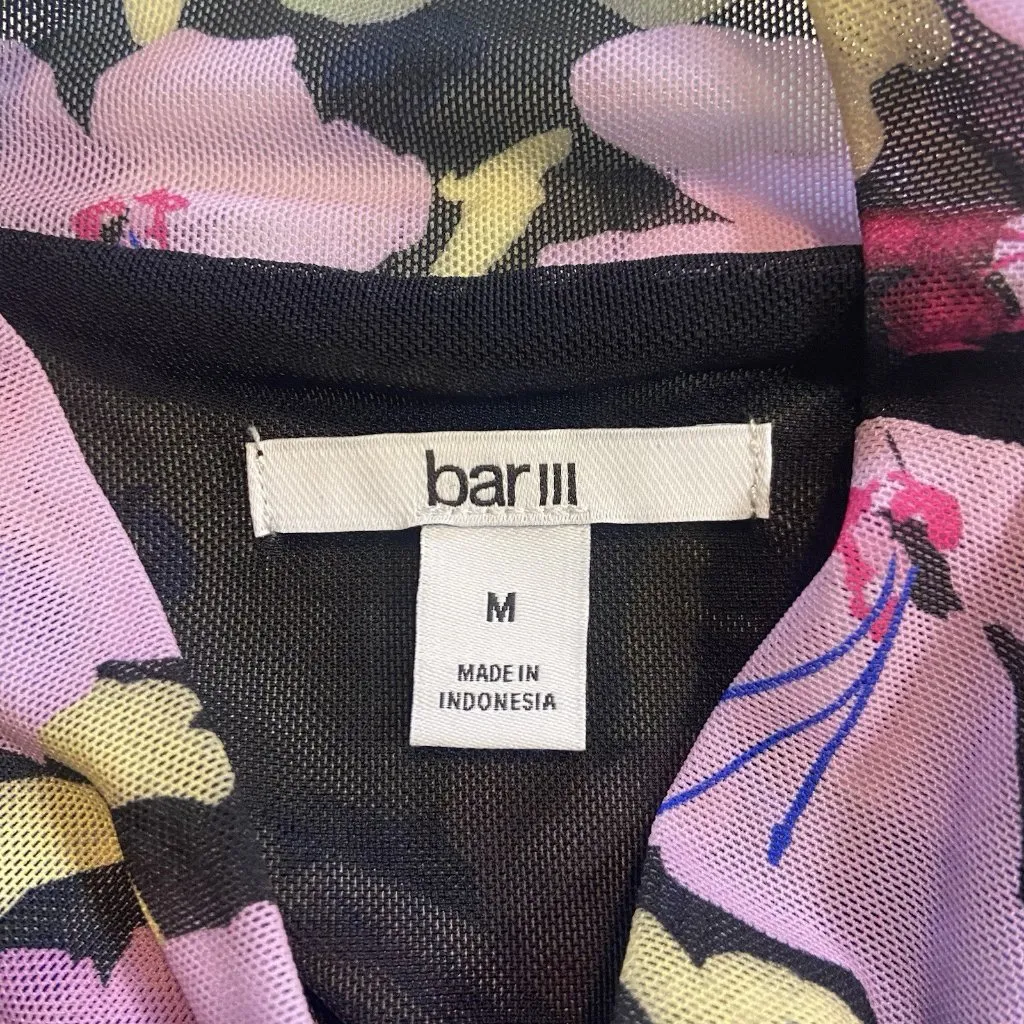 Bar lll Floral Printed Mesh Mock-Neck‎ MIDI Dress W Slit Size M Whimsigoth Y2K - Image 4