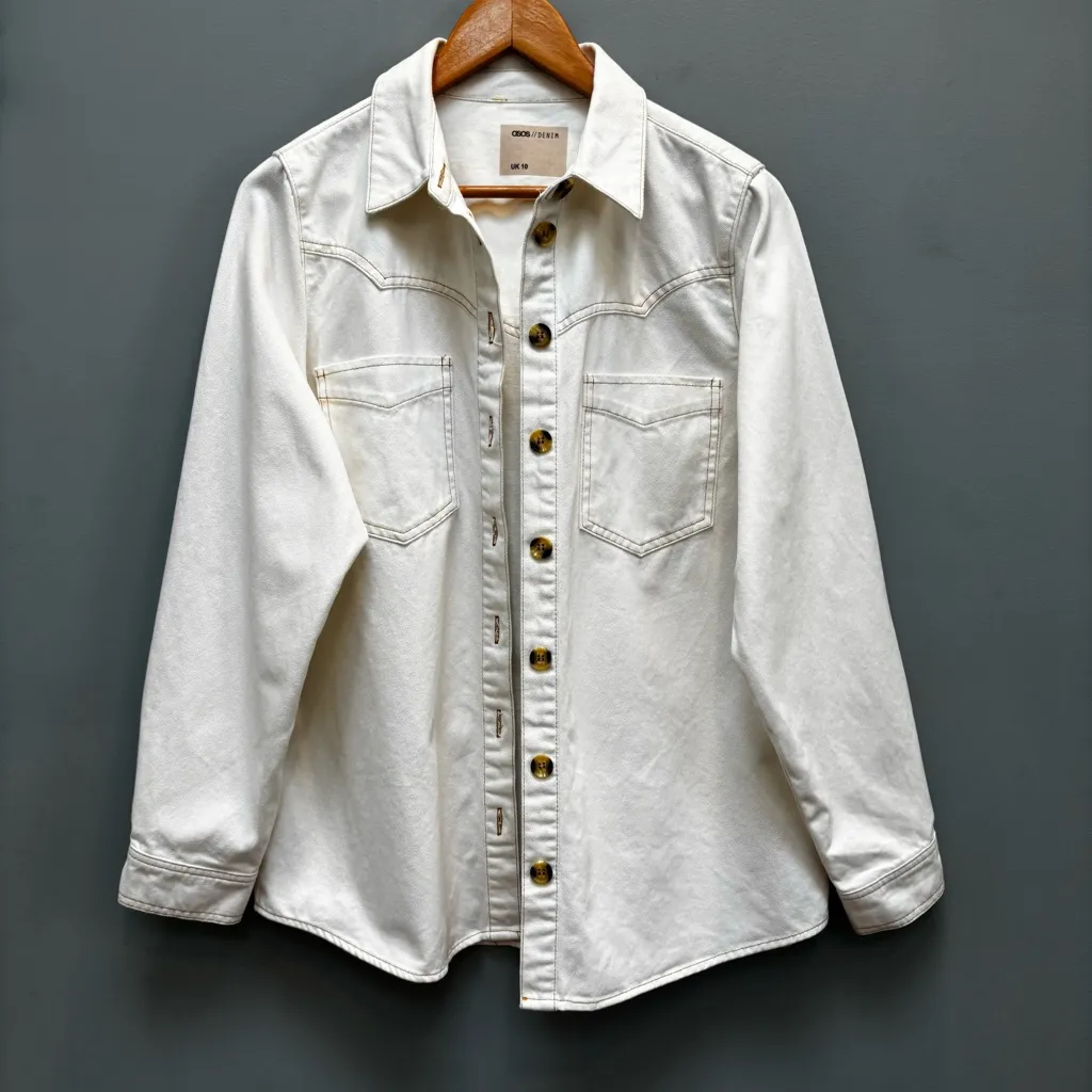 ASOS  Western Style Off White Denim Shacket 6 - Image 4