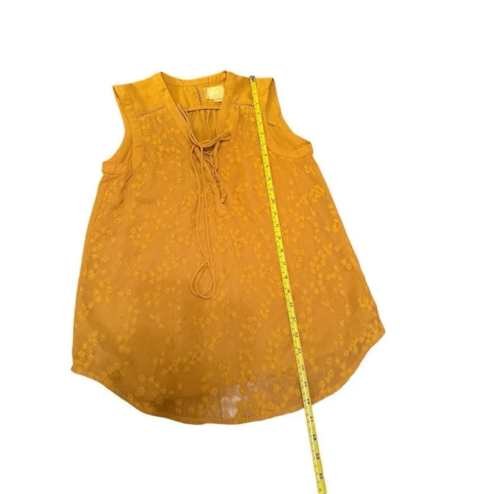 Anthropologie Maeve Embroidered Mustard Golden Yellow Lace-up Front Sz 4 - Image 5