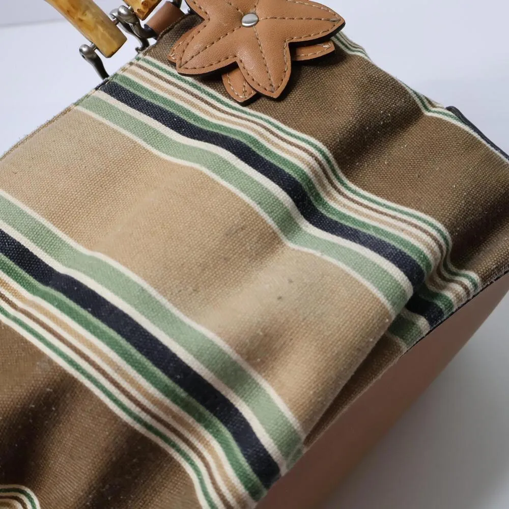 Relic Canvas Bag Bamboo Handles 90s Y2K Boho Striped Brown Purse‎ Flower Beachy - Image 8