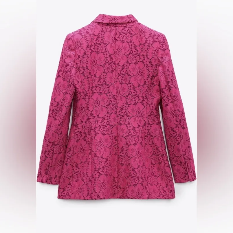 💖 ZARA PINK TAILORED LACE BLAZER JACKET - Image 4