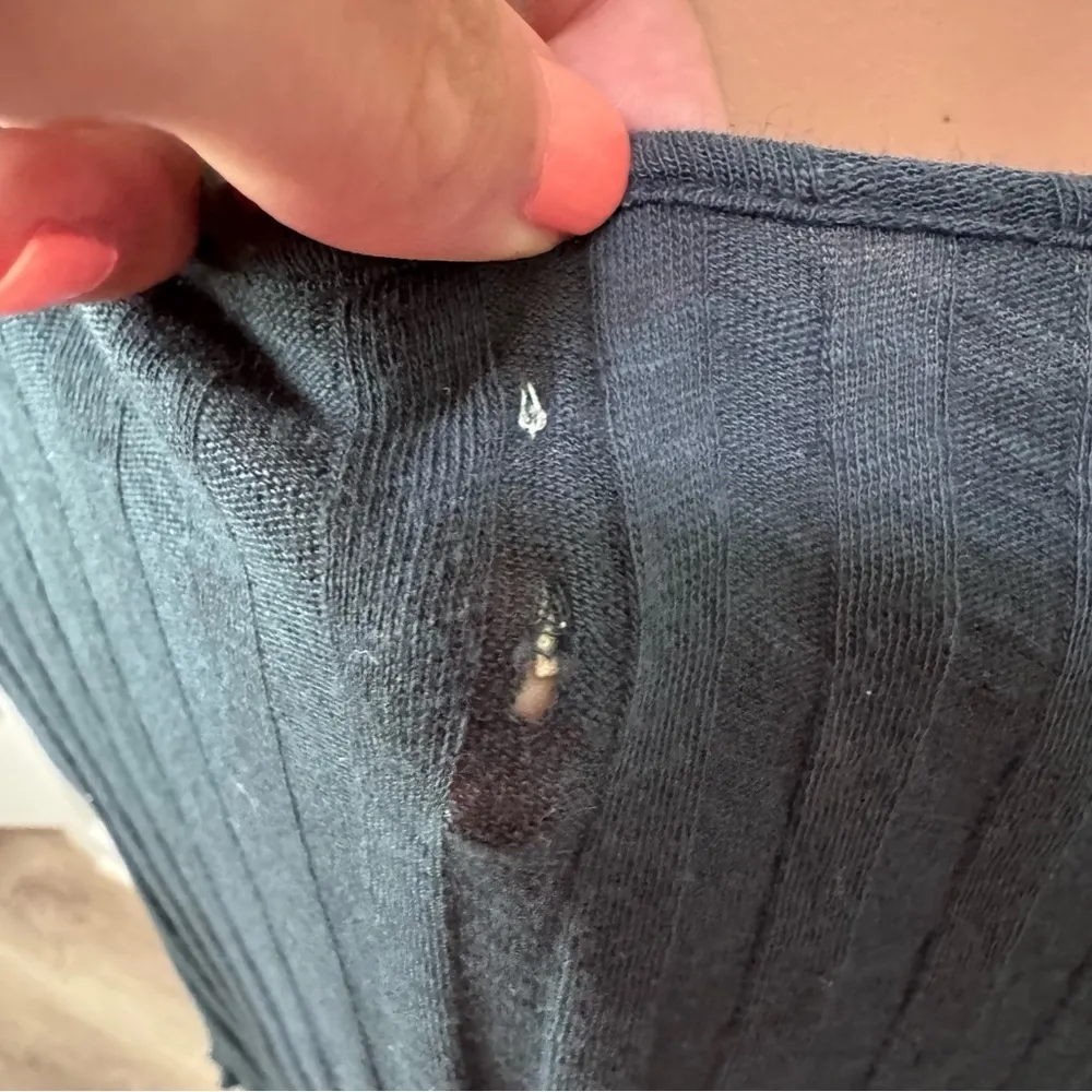 FP Beach Free People Navy Blue Long Sleeve Dress Large Ribbed Buttons - Image 6