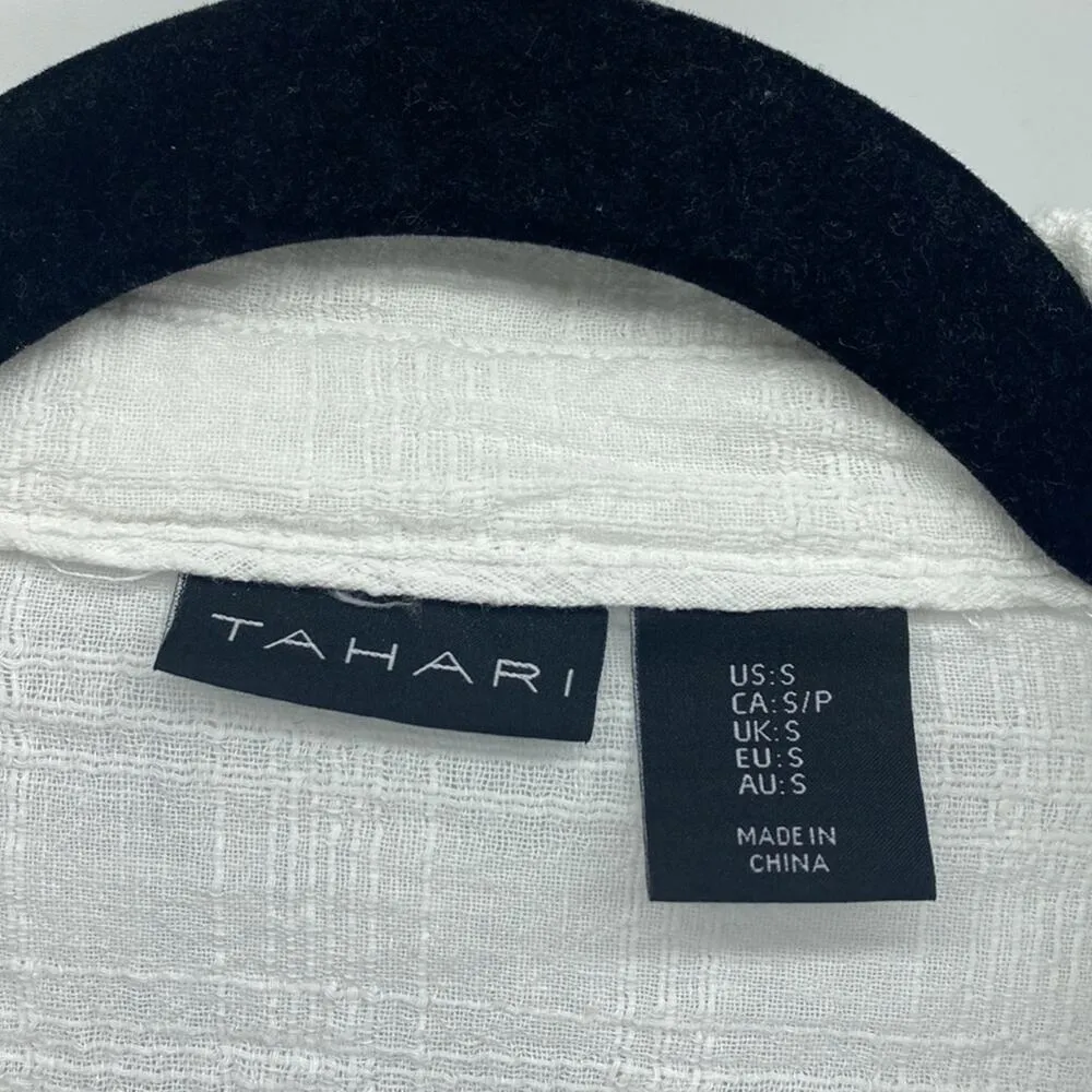 Tahari gauze cotton cropped peplum boxy oversized lightweight summer shirt - Image 2