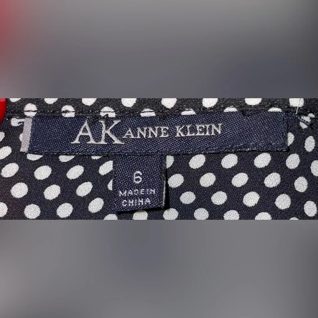 Anne Klein Women’s Size 6 Silk Black White Polka Dot Ruffle Blouse Long Sleeve - Image 11