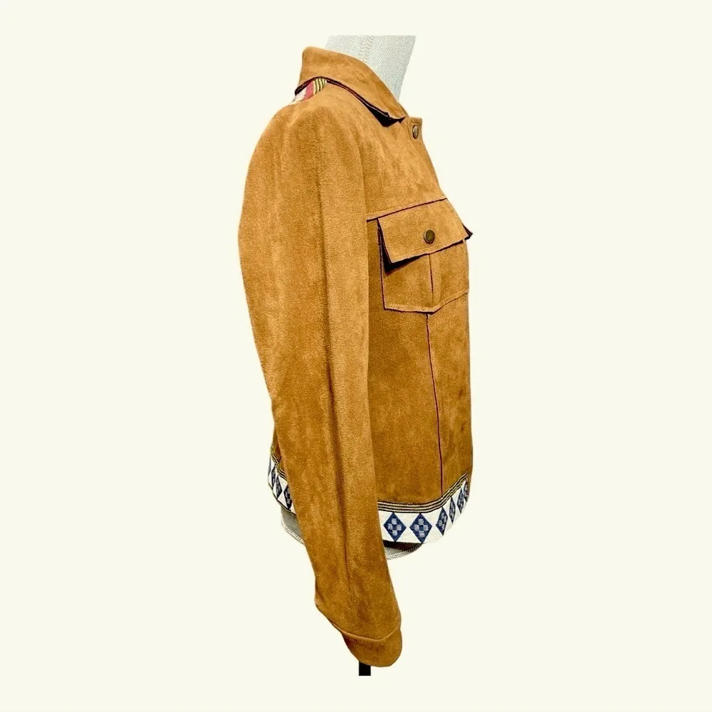 Promesa Suede like material Brown Patterned Button Up Jacket size M - Image 2