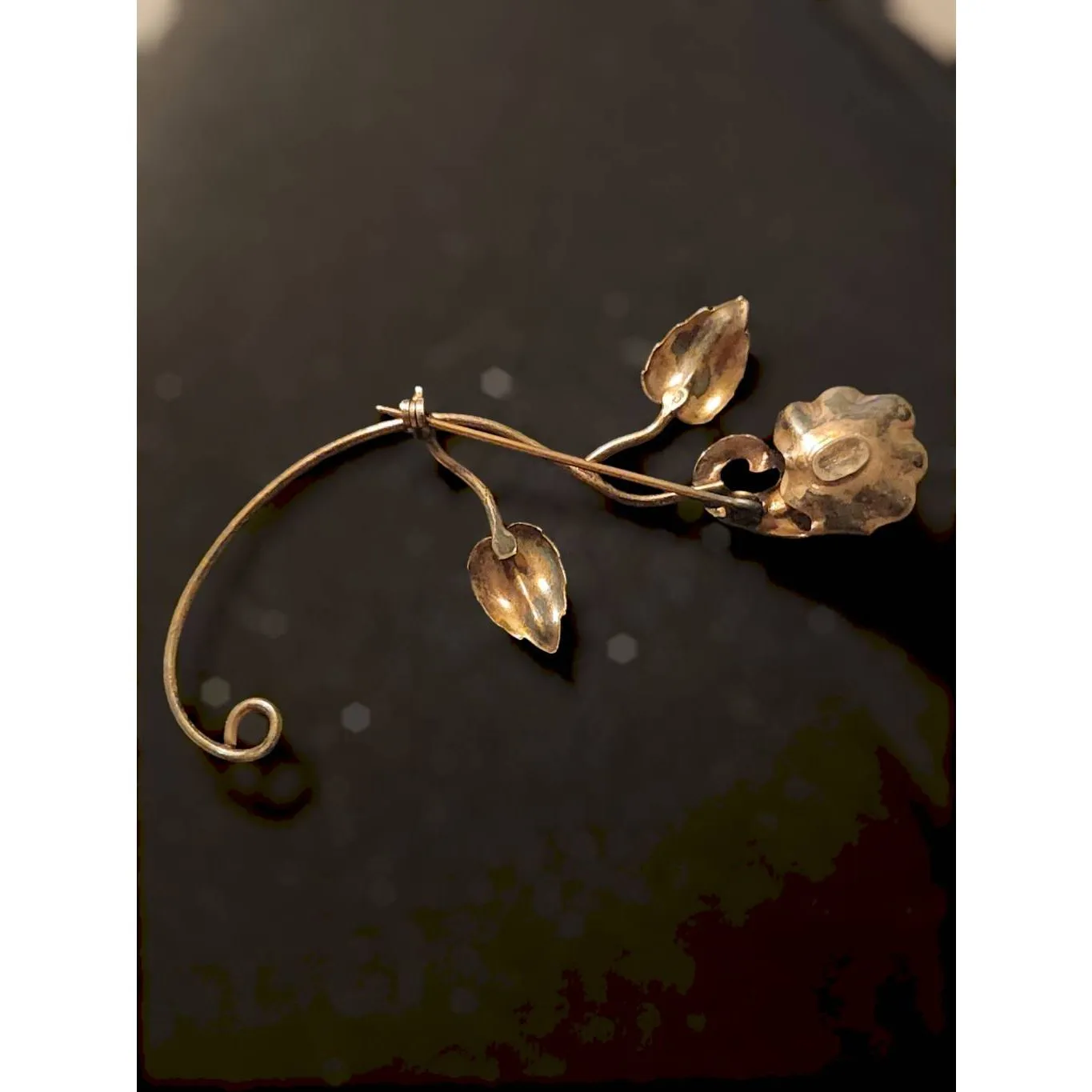 Antique Women's STERLING Signed Silver Gold Toned Floral and Leaf Brooch Pin Whi - Image 5