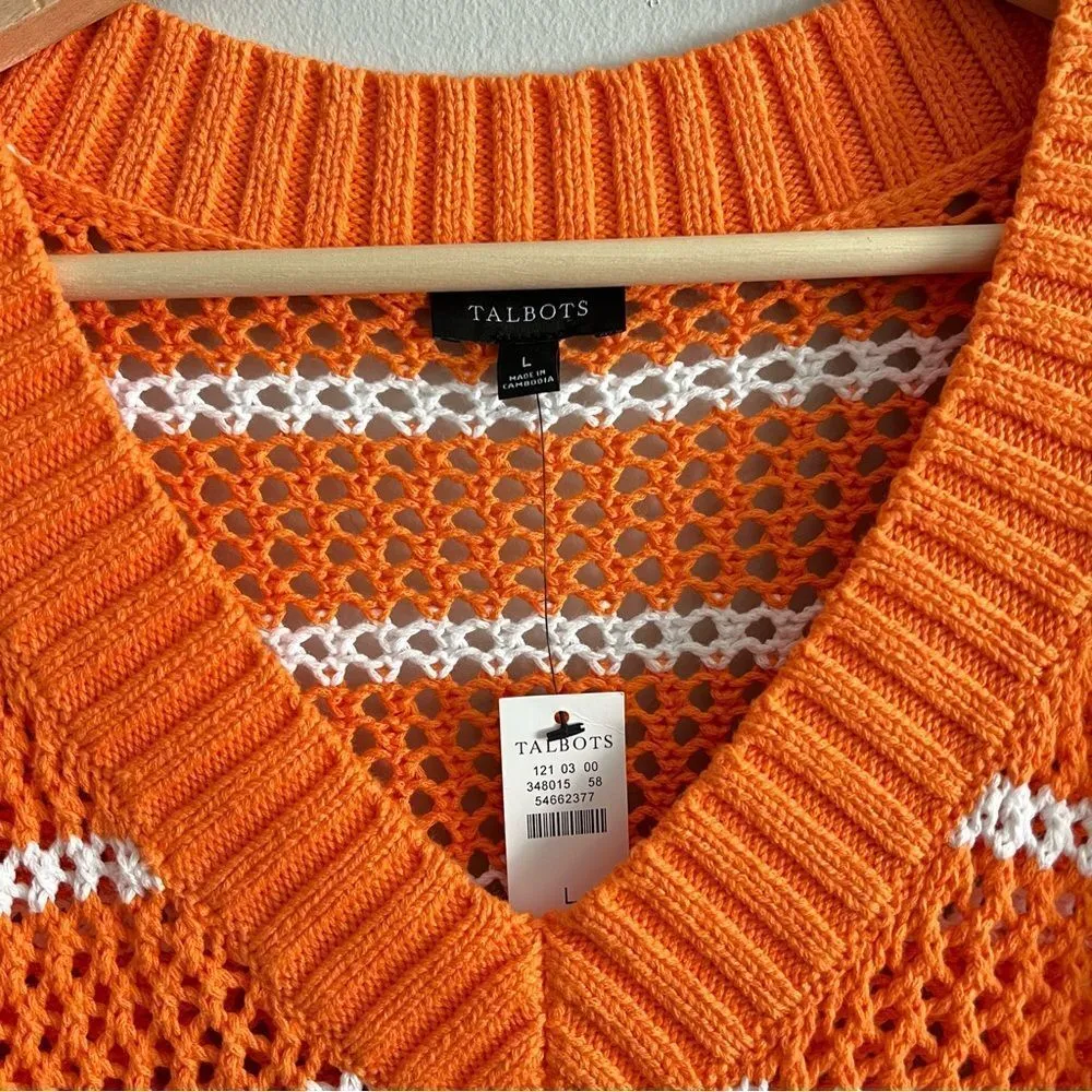 Talbots Open Weave Long Sleeve Sweater Cotton NEW Size Large Striped Resortwear - Image 5