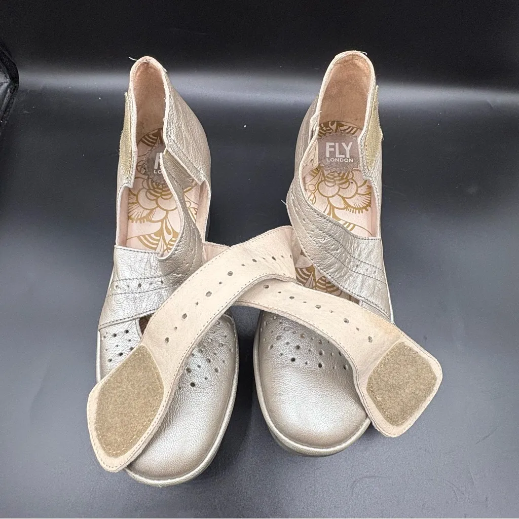 Fly London Womens Shoes Wedge Platinum Silver Metallics
Strap Thick Sole 10.5 41 - Image 7
