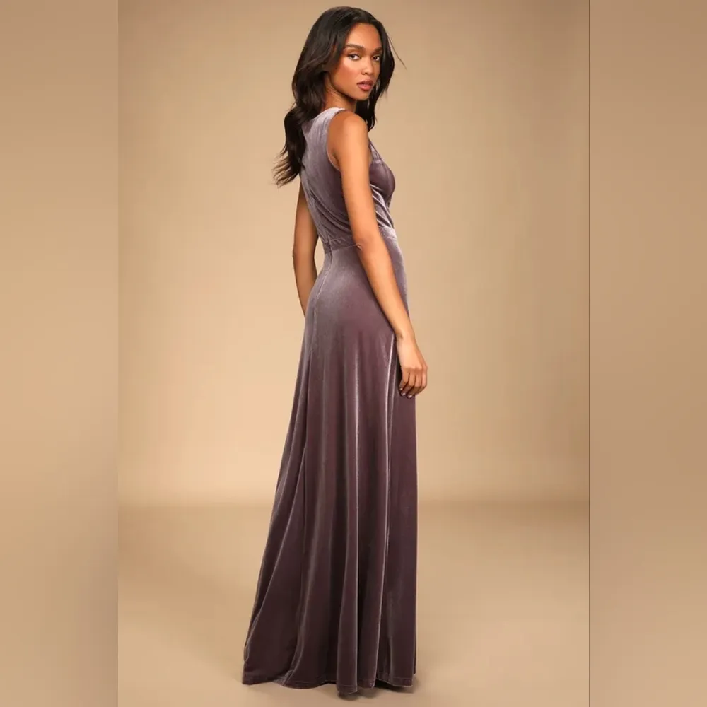 NWT Lulus Beautiful Night Dusty Purple Velvet Sleeveless Maxi Dress SIze Small - Image 3