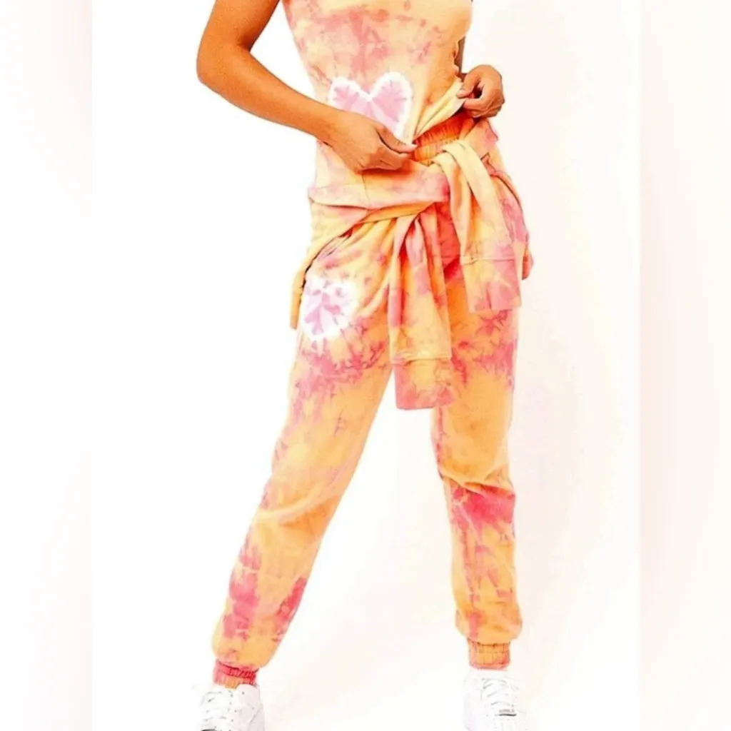 FRANKIES BIKINIS Aiden Sweatpants Joggers in Pink Sherbet Tie Dye, Size L, NWT - Image 3