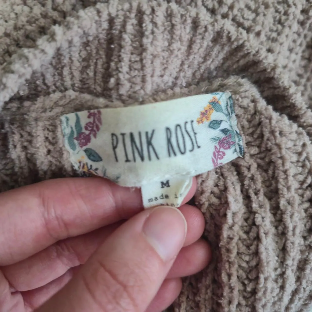 Pink Rose Beige Sweater Neutral Cozy Minimalist Size Medium - Image 3