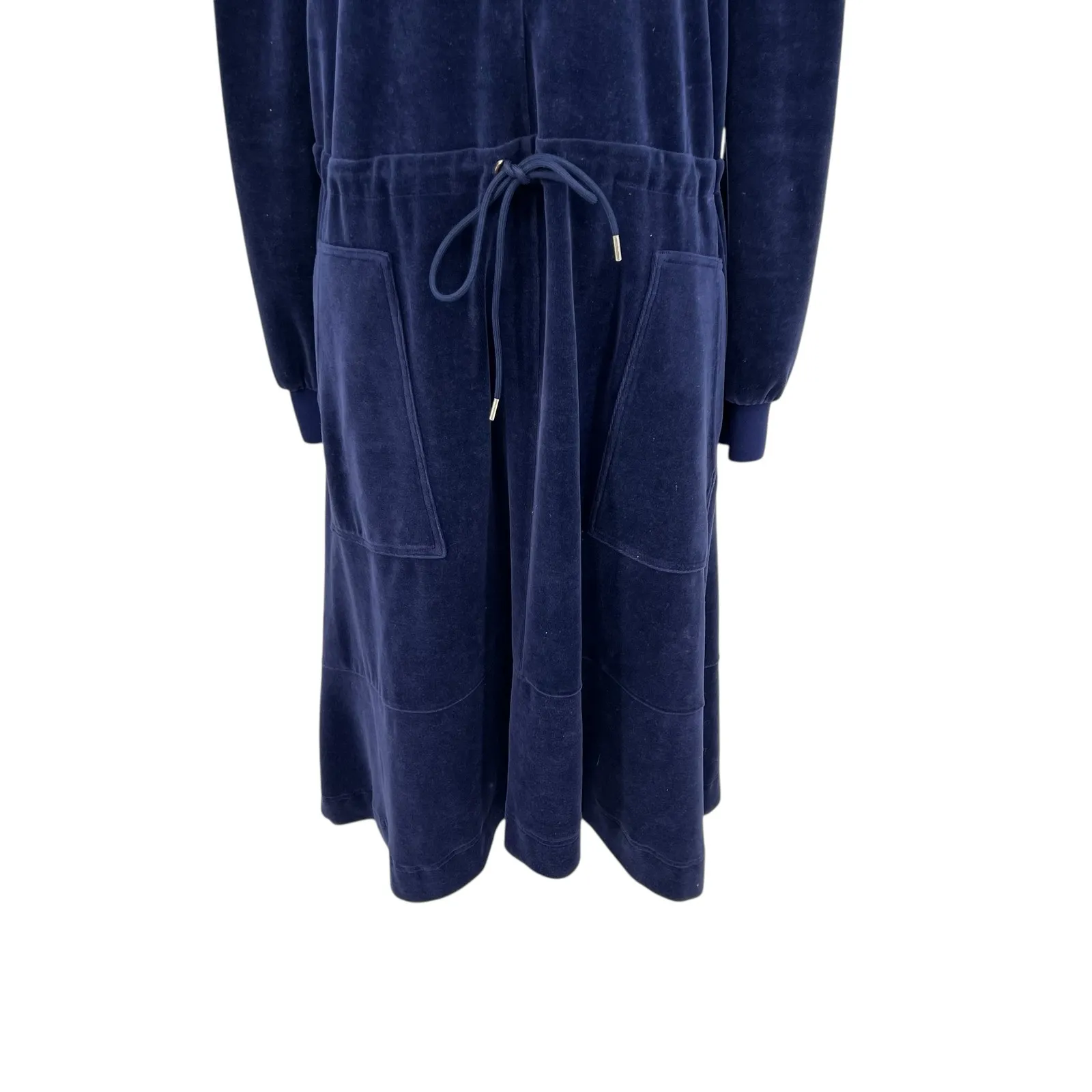 Me +‎ Em Velour Dress Zip Front Midi Length Long Sleeve Navy Blue Size US 12 - Image 7