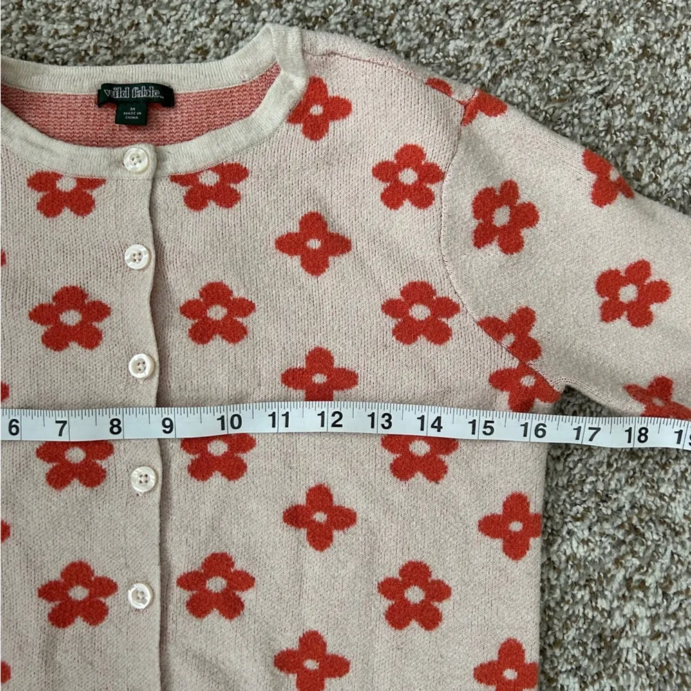 🦋 Wild Fable Cream Orange Floral Flower Print Cropped Cardigan Spring Medium - Image 8