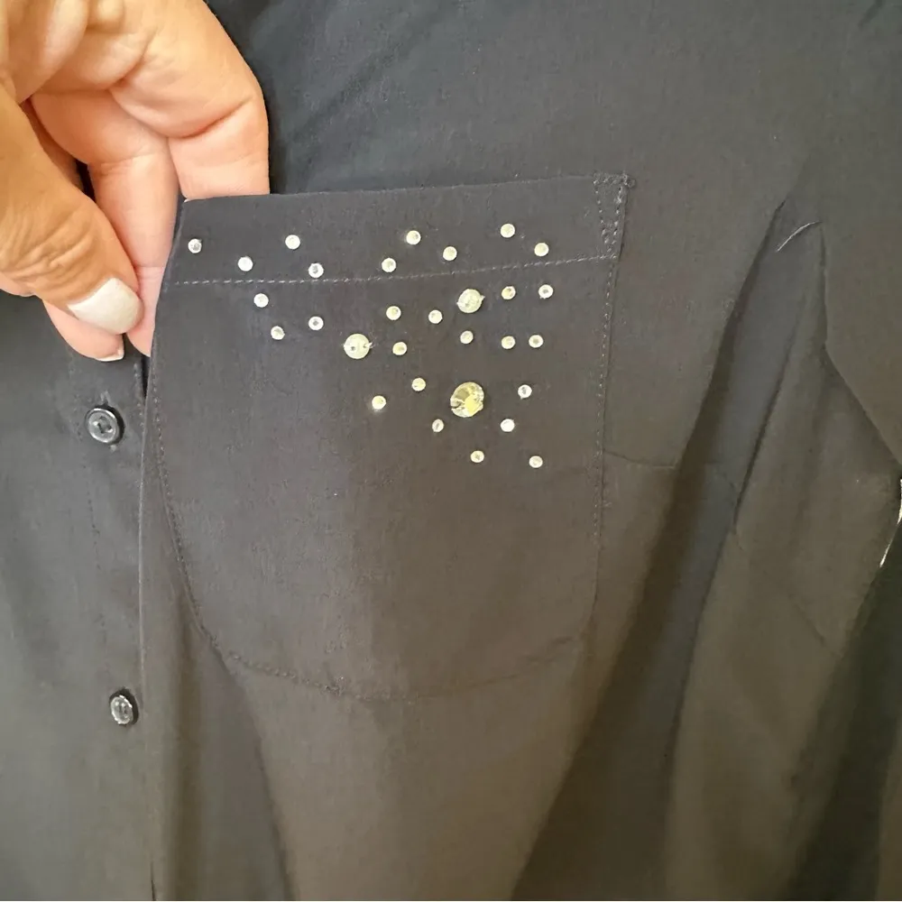 ❤️Style & Co. Black collared embellished button up shirt Sz PM EUC CLEARANCE - Image 3