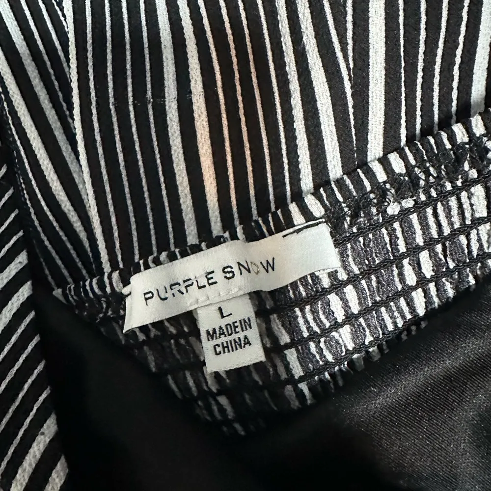 Purple Snow Black & White Striped Tank Top Romper w Layered Skirt Dress Size LG - Image 3