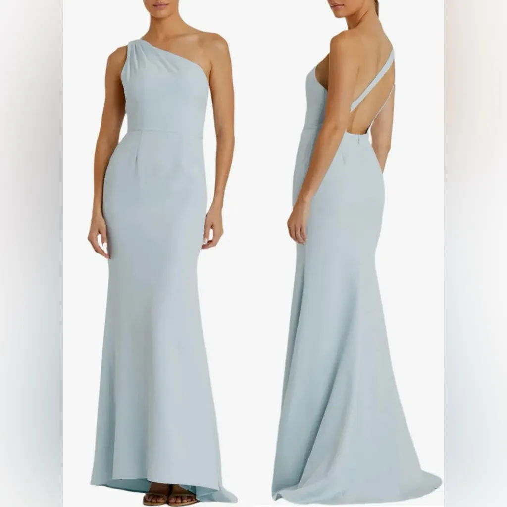 NWOT Mac Duggal One Shoulder Jersey Mermaid Powder Blue Gown Sz 4 - Image 3