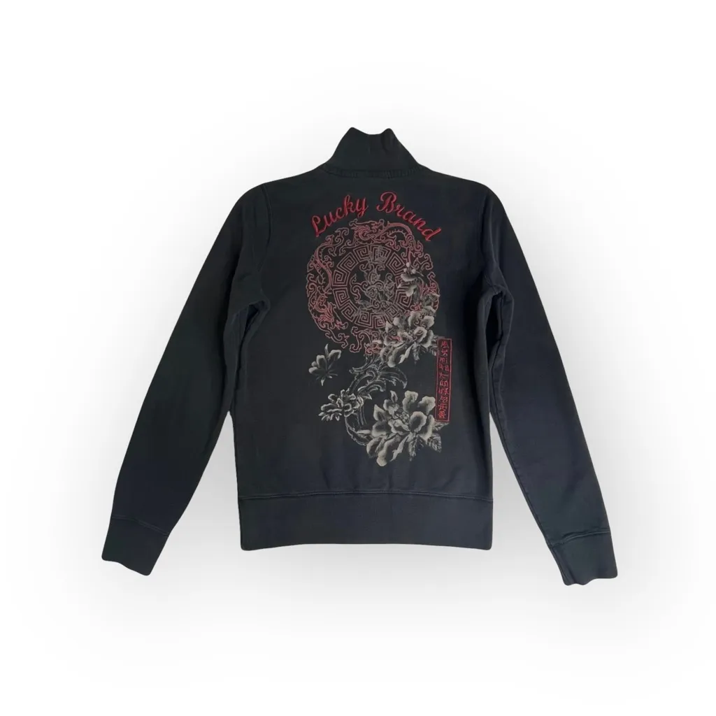 Rare: Y2K Lucky Brand ✌︎︎ Asian Embroidered Zip Track Jacket ✌︎︎ Black Red ✌︎︎ M - Image 2