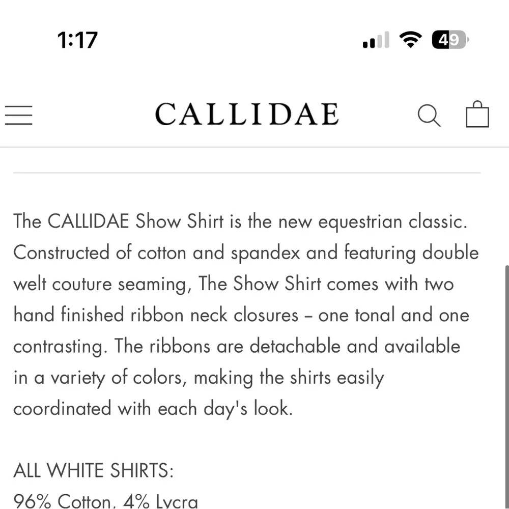 Callidae White Button Down Horseback Riding Show Shirt - Image 2