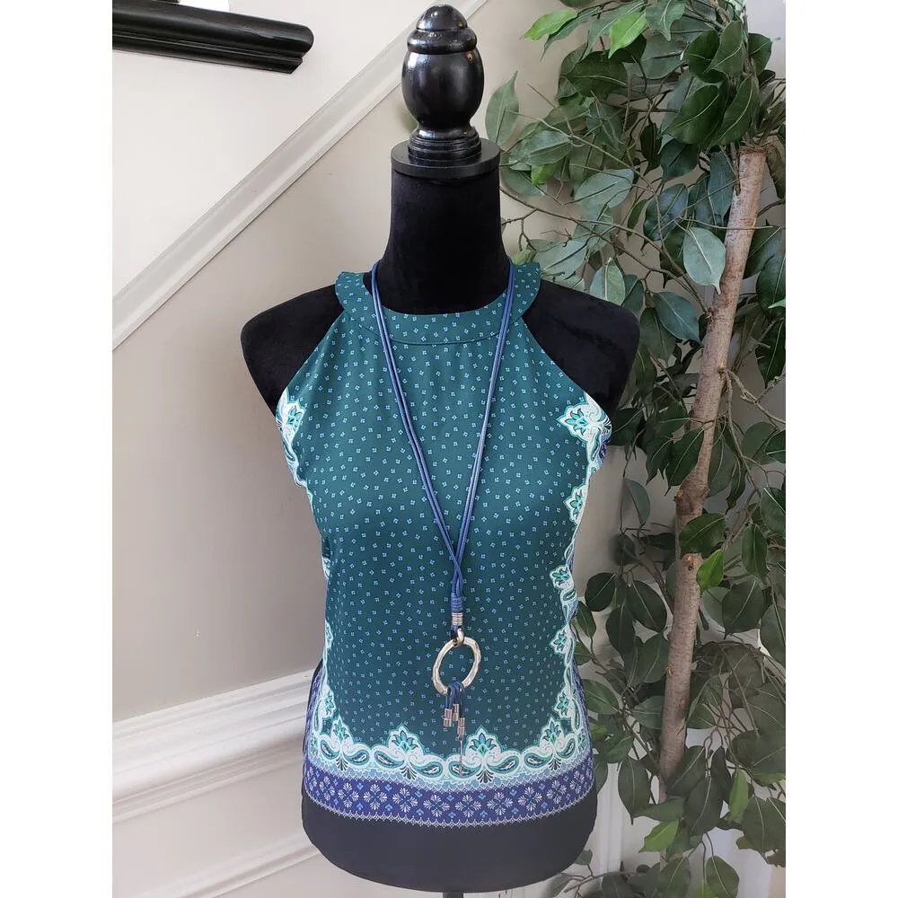 LOFT Bandana Boho Tank Top Women's XS Multi Paisley Print Sleeveless Halter Neck - Image 2