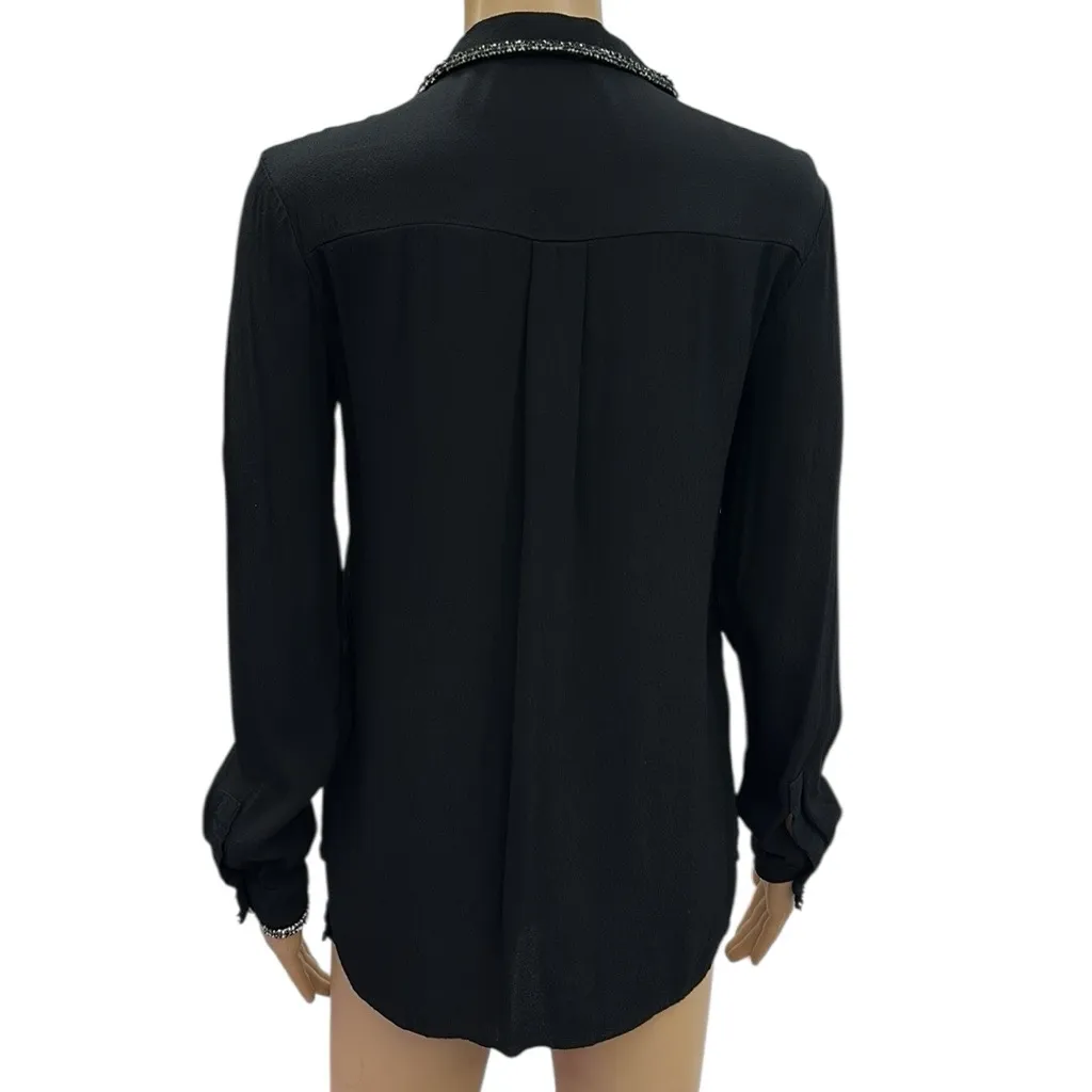 Zara Basic Black White Double Pocket Long Sleeve Button Up Blouse Womens XS - Image 6