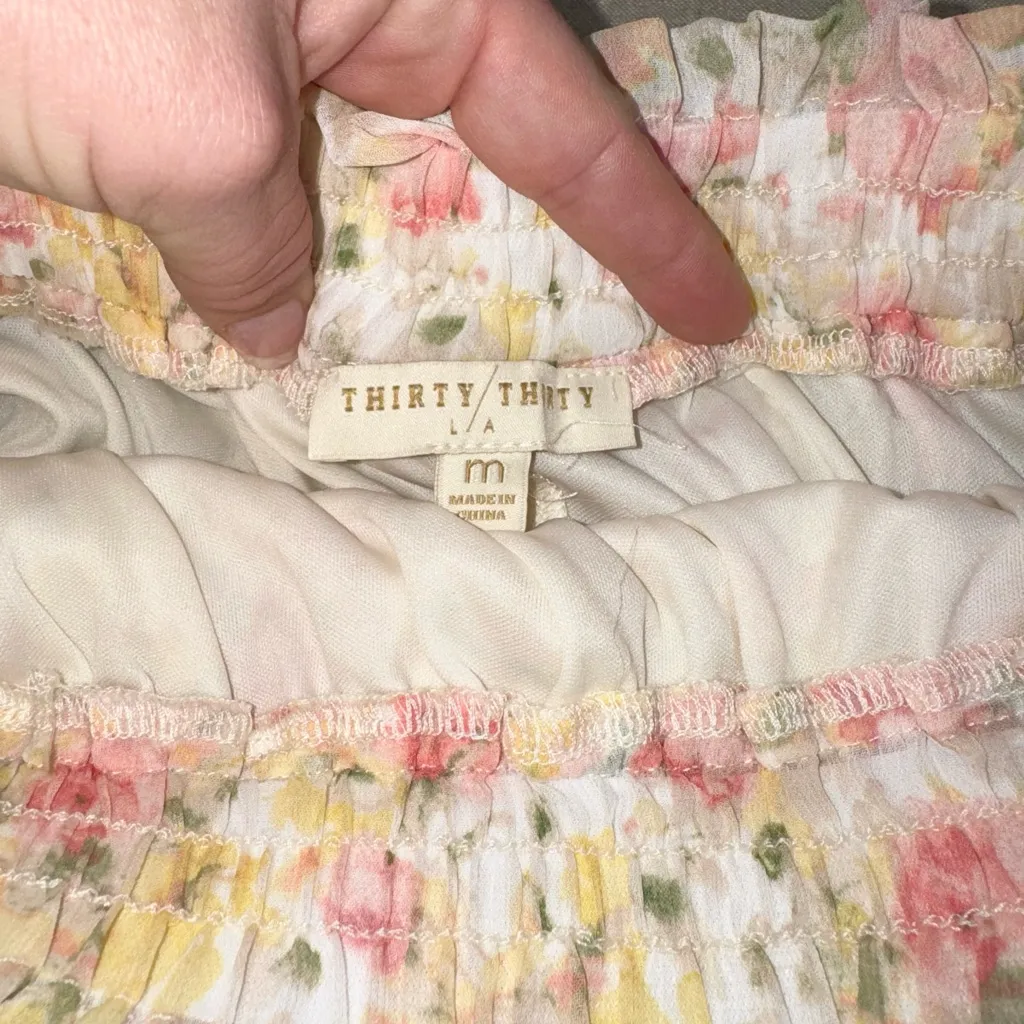 Thirty Thirty LA Skirt Womens M Pink Yellow Floral Tiered Ruffle Mini Pull On Size M - Image 4