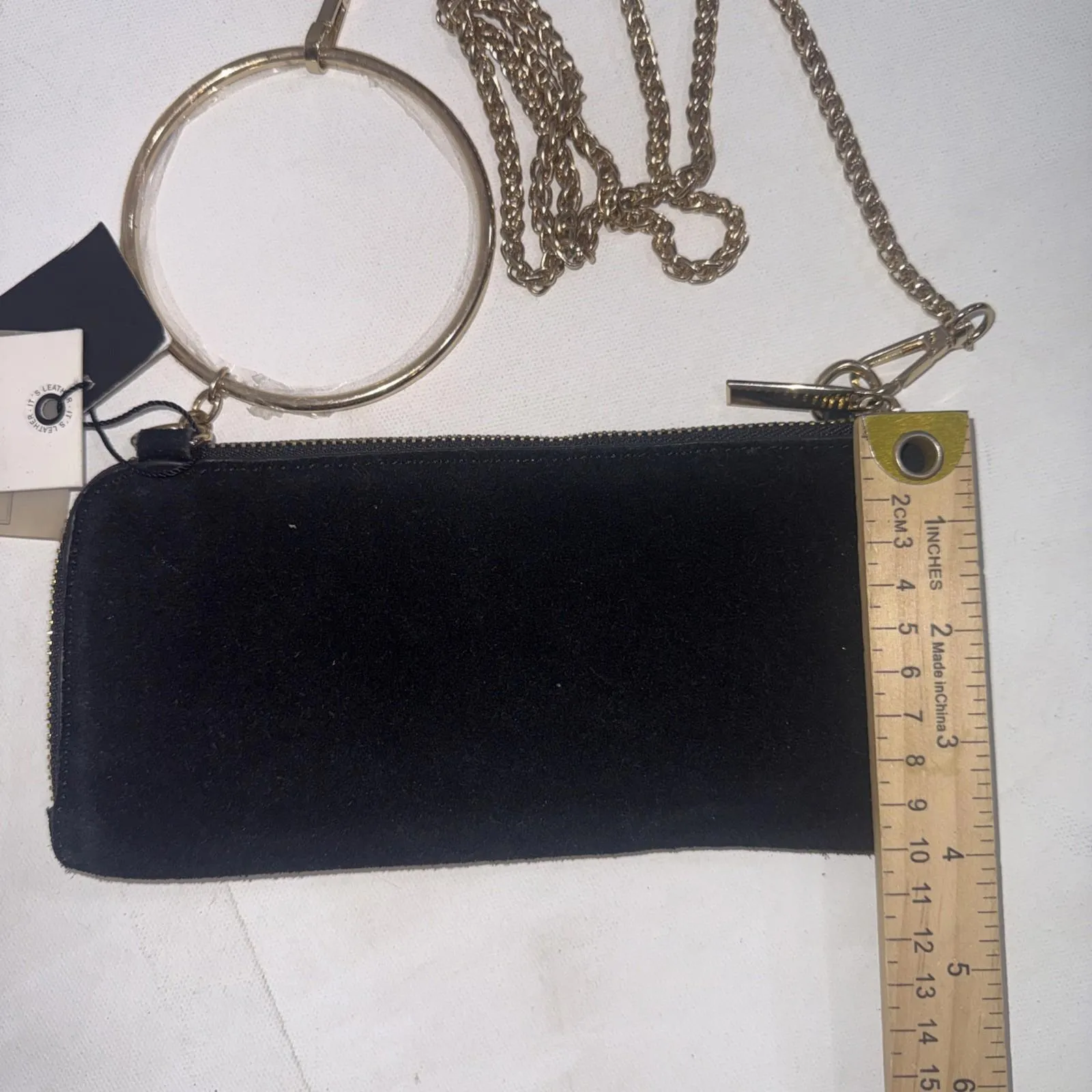 ZARA Black Leather Minimalist Old Money Gold Chain Clutch Crossbody Wristlet New - Image 5