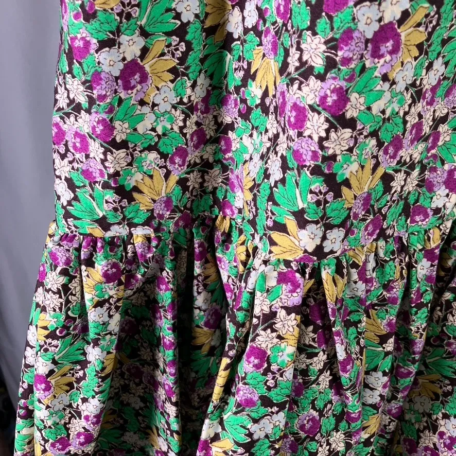H&M Floral Maxi Skirt Size 8 Womens Green Purple Yellow Flower Print Boho Cotton - Image 5