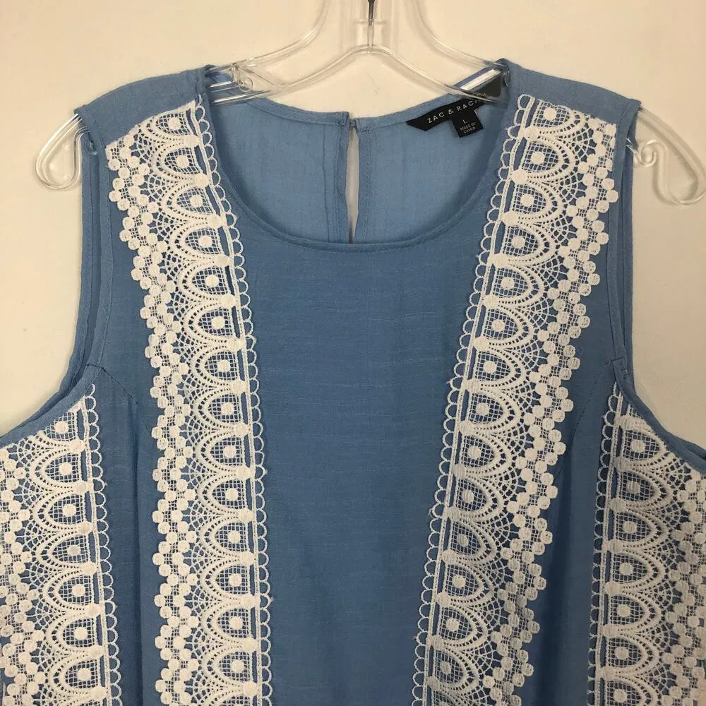 Zac & Rachel Womens Top Large Lace Tasseled Western Cottagecore Boho Country Blue - Image 3