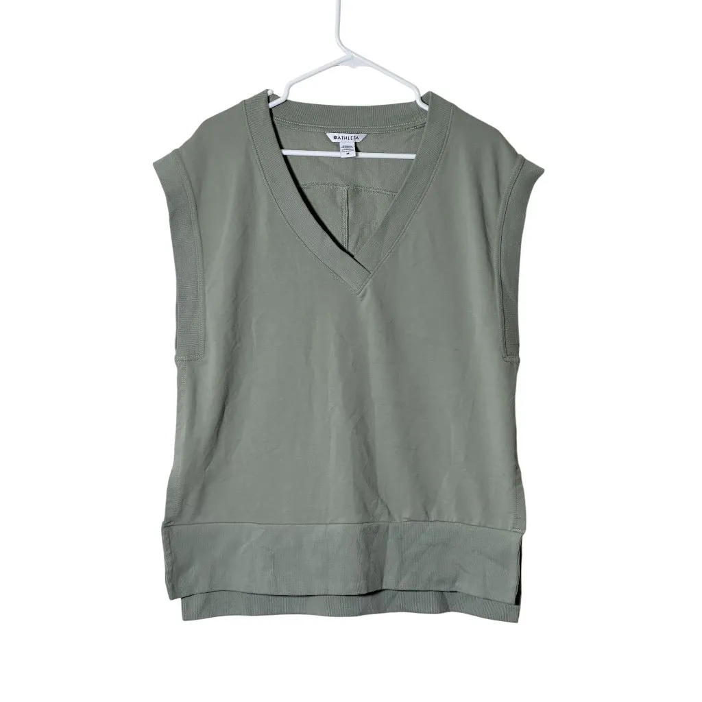 Athleta Women's Sleeveless V Neck Tunic Sweatshirt Top Sage Green Cotton Blend M - Image 2
