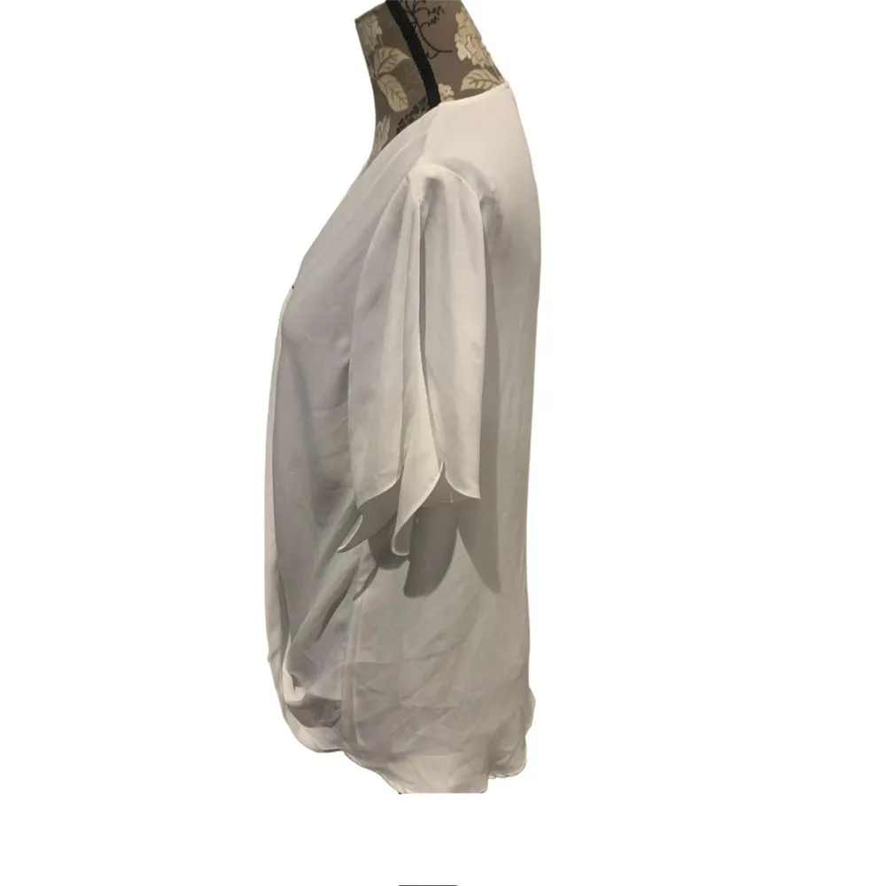 NAKED ZEBRA White Drape Front Blouse size large - Image 3