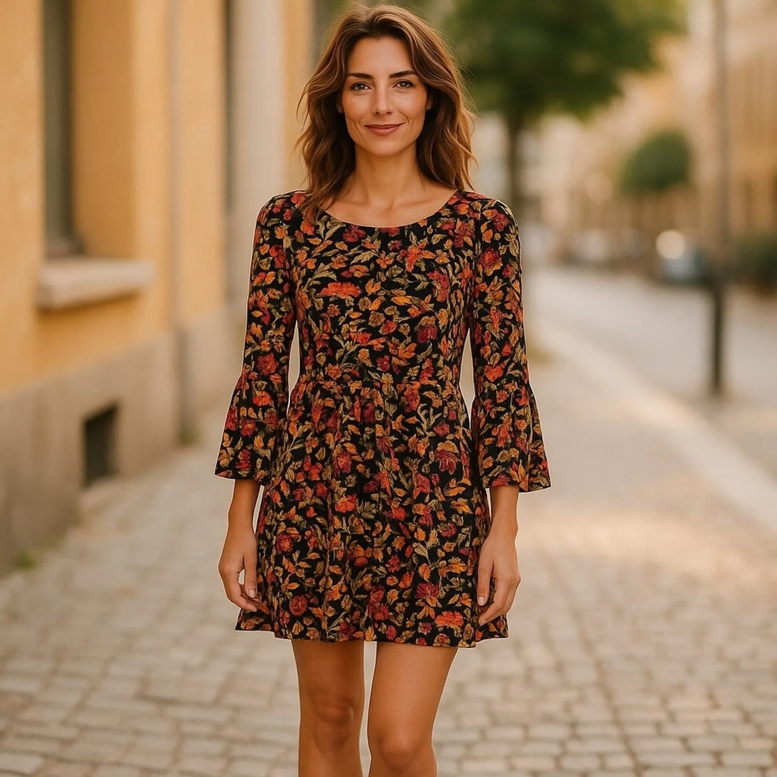 H&M Divided Y2K Floral Mini Dress Bell Sleeves Drop Waist Size 4 - Image 15